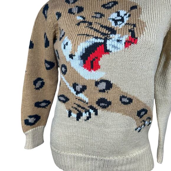 Vtg the Italian Mob Sweater Tan Leopard Turtleneck Womens Size Large Fits Medium - Picture 3 of 8